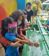 Teaching hygiene to kids at relief center