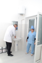 physicians trying new washbasins in wards