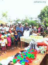 A table full of little cups for each student