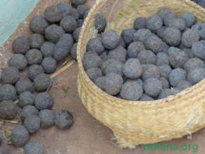 Dry bio-charcoal briquettes ready for cooking
