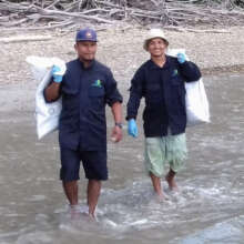 Rangers picking up trash for Earth Day