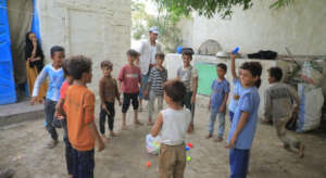 Children take part in group activities.