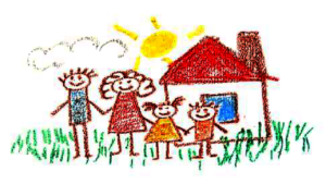 Painting by orphans, depicting homes and families