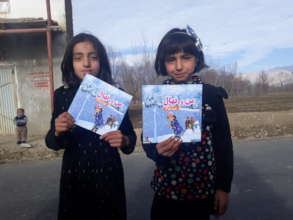 Children receiving the books, Kapisa province