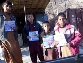 Children receiving the books, Panjshir province