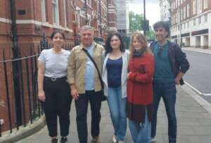 Three Ukrainian Armenian refugees on the left