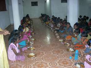 Dining hall Girls eating food