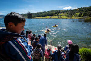 Joyment in a kayak demonstration at Lake Tota