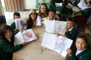 Children & teachers, showing bird colouring pride