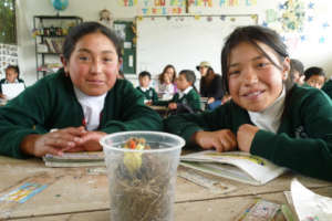 Kids in rural school of Guaquira, with a made bird