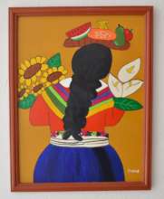 "Mujer con flores y frutas"