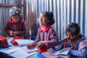 Children at class in rural Peru
