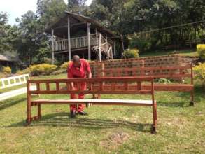 Furniture and  firepit being constructed