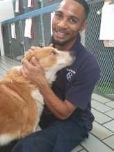 Snoopy, getting lots of love from Nurse Cameron