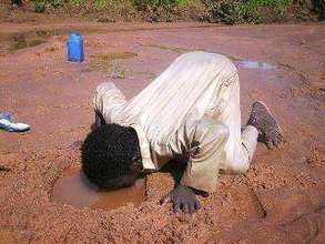 Child Drinking Water from the Ground