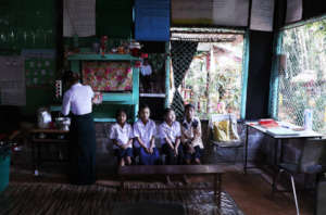 Children wait to be screened.