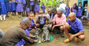 Wildlife clubs make chimpanzee models out of clay.