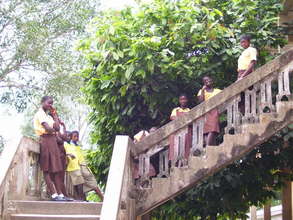 School pupils around their building