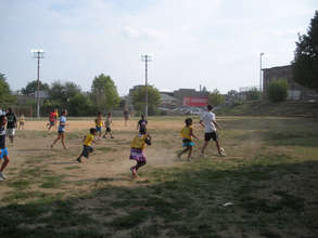 Playing soccer