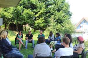 Public health discussion with volunteers
