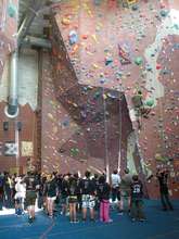Kids challenged themselves on the rock wall