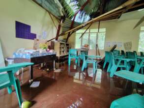Roof damage after coconut tree falls