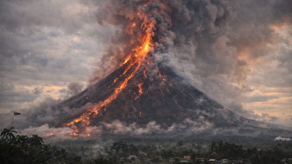 Mayon Volcano erupting