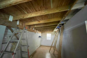 New roof framing installed, interior view