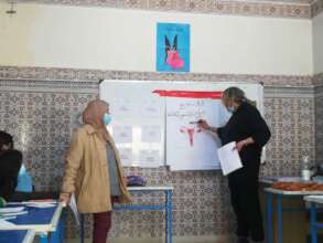 Facilitators in Fes lead the menstrual ed workshop