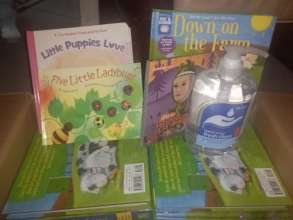 Books and hygiene supplies are given to families