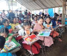 Refugee camp makeshift school in tent, Cebu