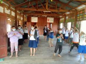 COVID prevention class at school in Myanmar