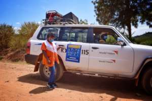 Margaret with WV's public address system vehicle