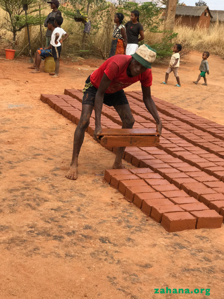 Marking the bricks for the rabbit house