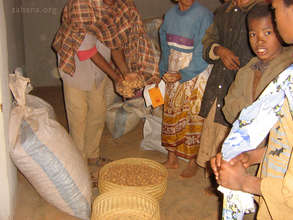 Distributing 2kg of potatoes each to the community