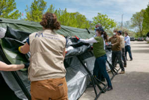 Our team sets up a tent at Weiss Memorial Hospital