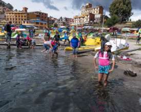 Splashing in Lake Titicaca