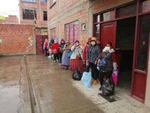 Picking up food at the community centre
