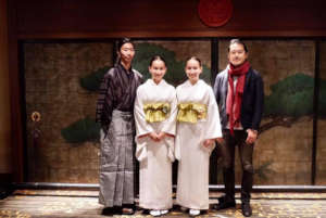 Mr. Arai (right) with the cast of Oshira Kagami