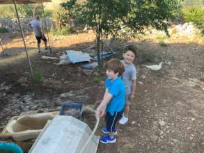 The kids are helping, of course.