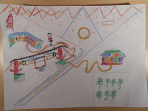 homemade map: home, trail, bridge and school