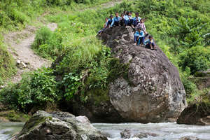 Some village students at the crossing