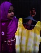 Student sharing a shirt she revamped with tie-dye