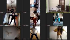 Students attending their weekly online yoga class