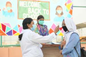 Temperature checks at the school entrance