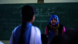 Schoolgirls learning about gender rights