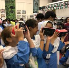 Students testing VR at the Science Exhibition