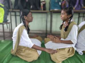 Two girls in a communication exercise