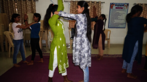 Girls in self defence training