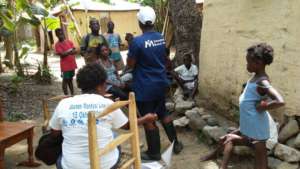 Discussing hygiene with community members in Nord
